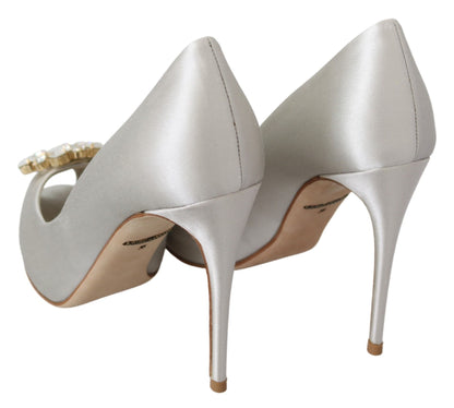 Zapatos de salón Dolce & Gabbana de raso con puntera abierta y cristales blancos