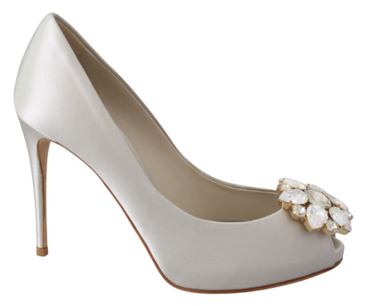 Zapatos de salón Dolce & Gabbana de raso con puntera abierta y cristales blancos