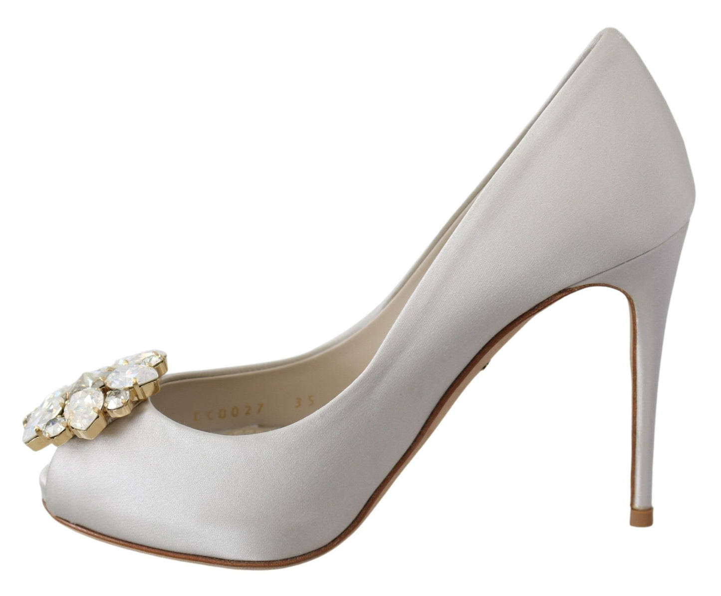 Zapatos de salón Dolce & Gabbana de raso con puntera abierta y cristales blancos
