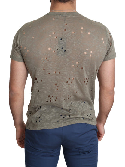Guess camiseta perforada de algodón elástico marrón con logo estampado para hombre