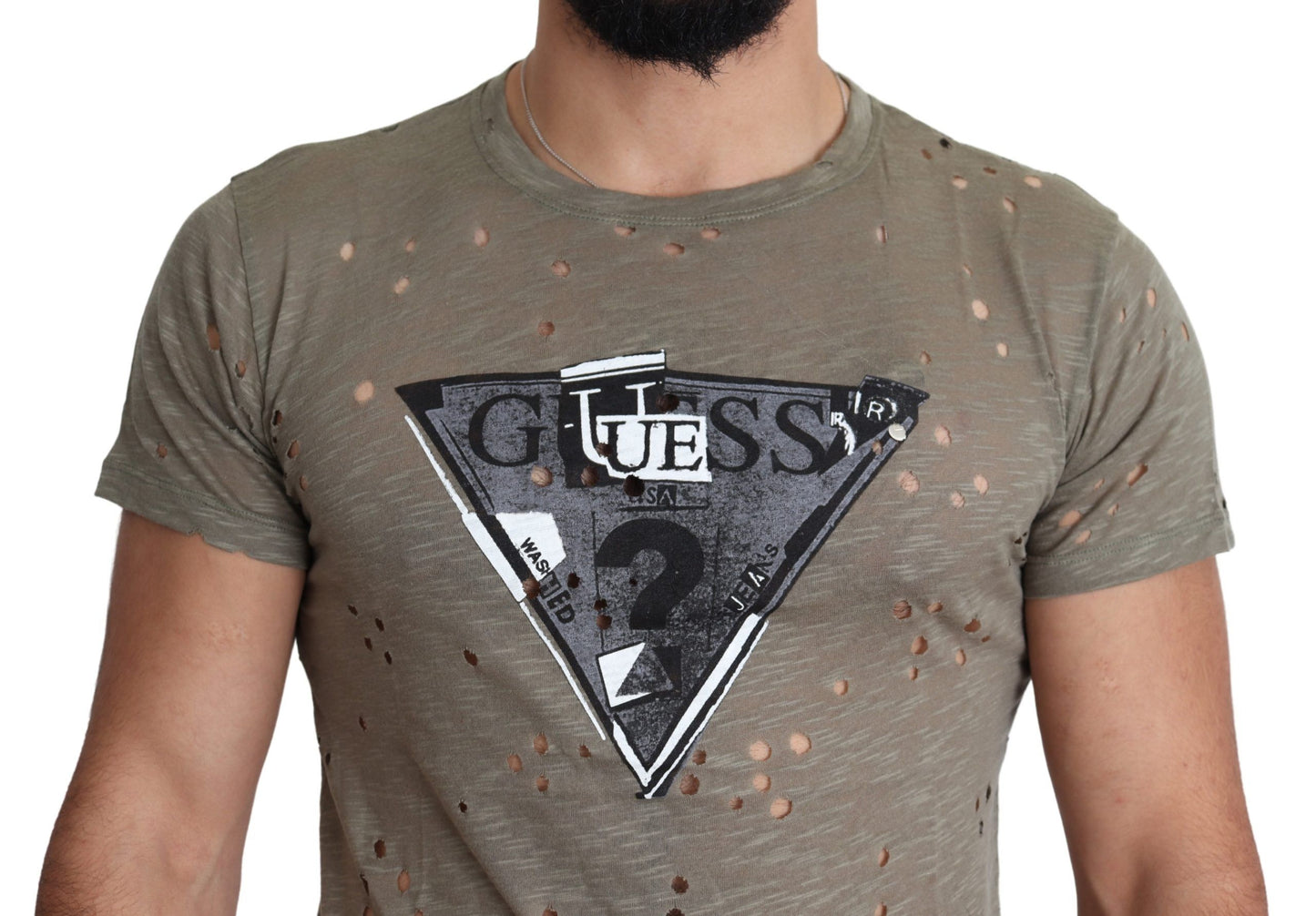 Guess camiseta perforada de algodón elástico marrón con logo estampado para hombre