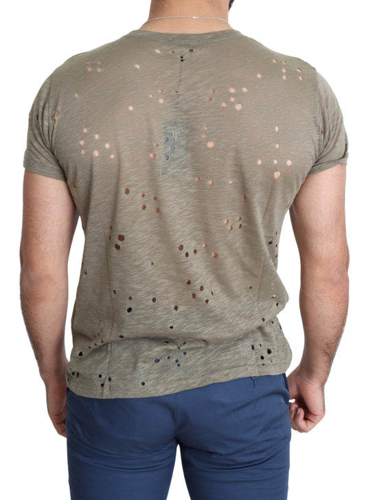 Guess camiseta perforada de algodón elástico marrón con logo estampado para hombre