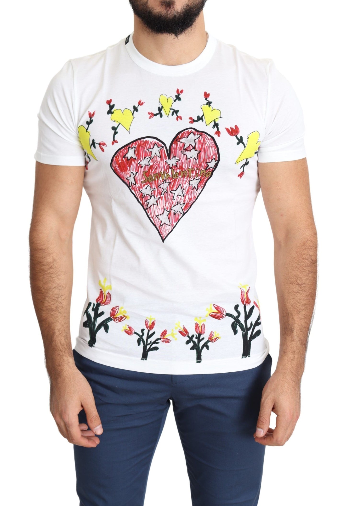 Camiseta de Algodón Blanca para Hombre con Estampado de San Valentín de Dolce & Gabbana