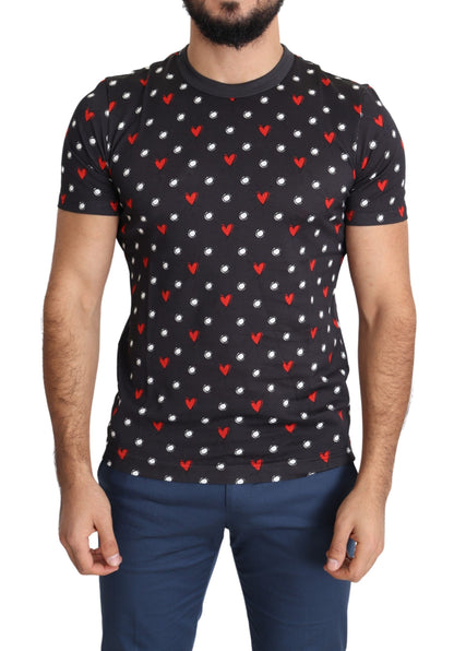 Camiseta de hombre de algodón con estampado de corazones gris oscuro de Dolce & Gabbana