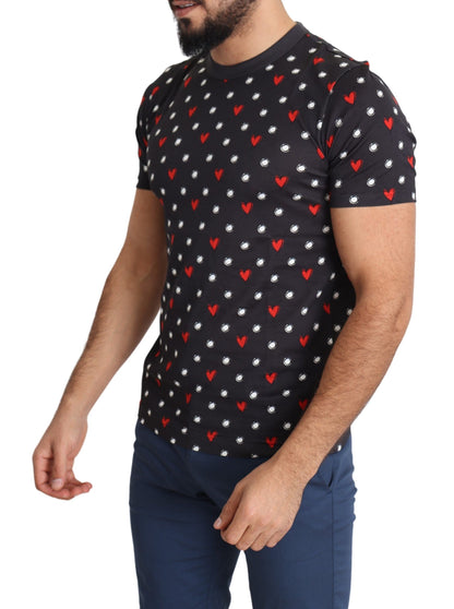 Camiseta de hombre de algodón con estampado de corazones gris oscuro de Dolce & Gabbana