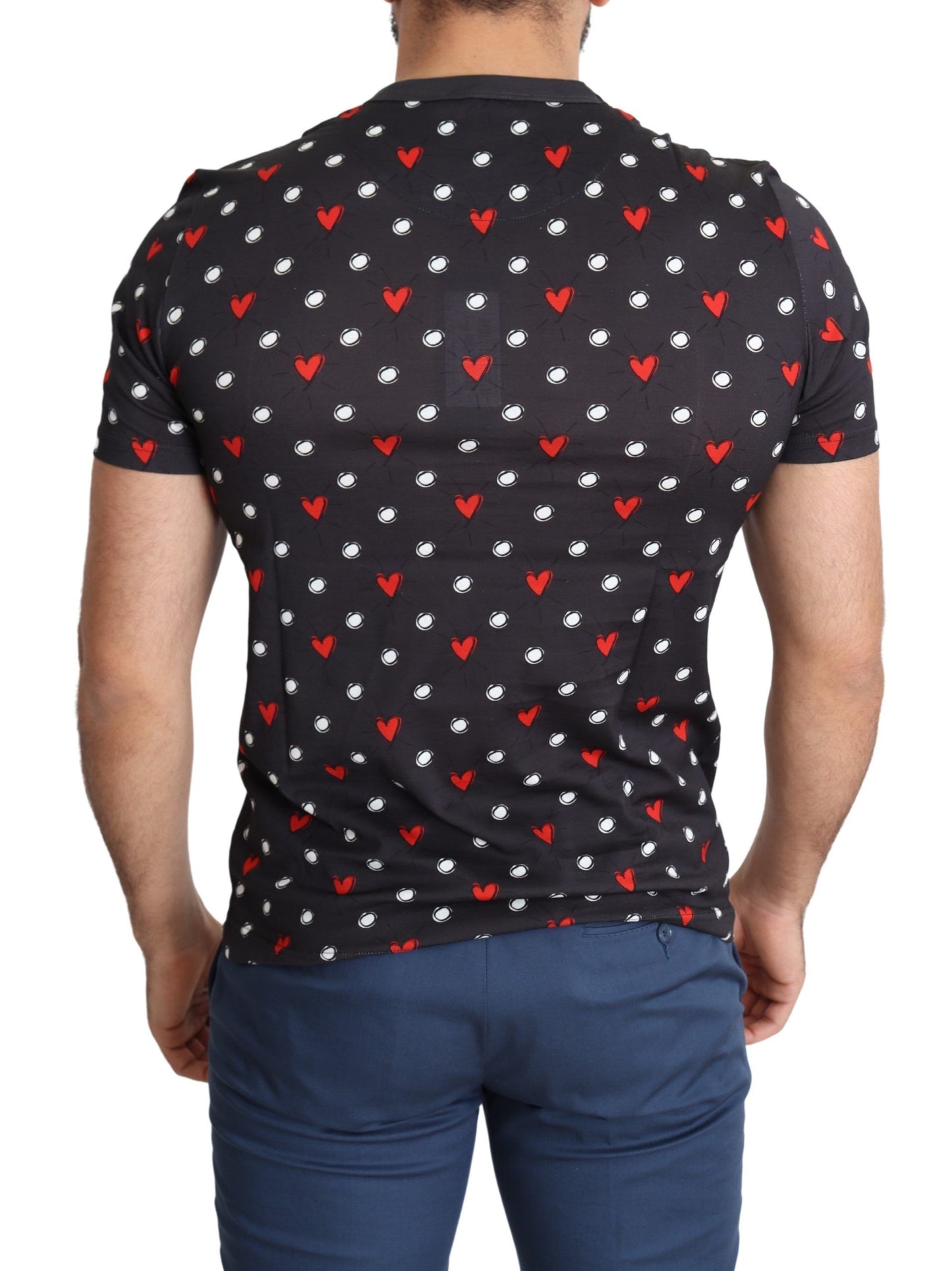 Camiseta de hombre de algodón con estampado de corazones gris oscuro de Dolce & Gabbana