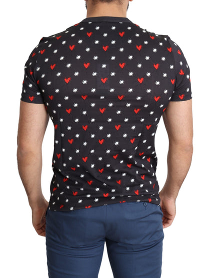 Camiseta de hombre de algodón con estampado de corazones gris oscuro de Dolce & Gabbana