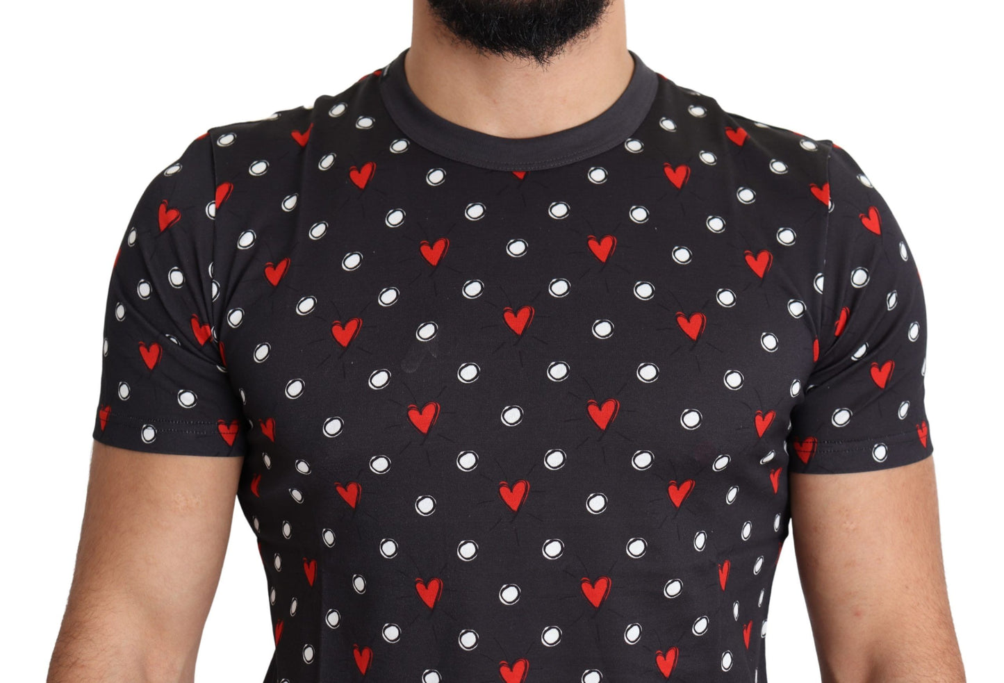 Camiseta de hombre de algodón con estampado de corazones gris oscuro de Dolce & Gabbana