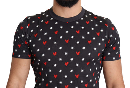 Camiseta de hombre de algodón con estampado de corazones gris oscuro de Dolce & Gabbana
