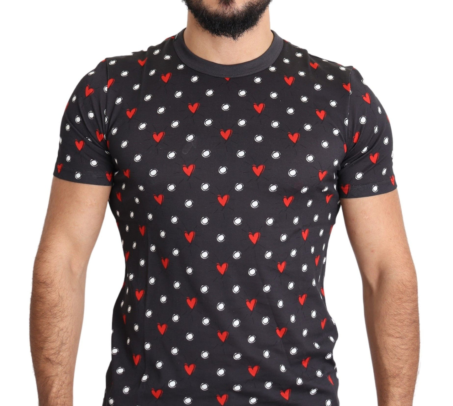 Camiseta de hombre de algodón con estampado de corazones gris oscuro de Dolce & Gabbana