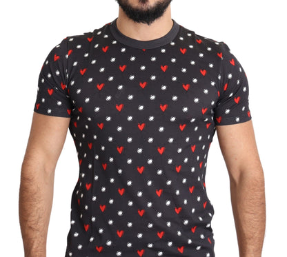 Camiseta de hombre de algodón con estampado de corazones gris oscuro de Dolce & Gabbana