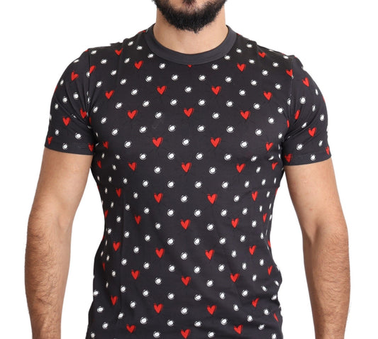 Camiseta de hombre de algodón con estampado de corazones gris oscuro de Dolce & Gabbana