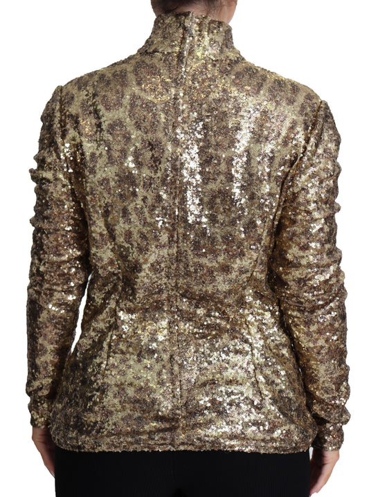 Suéter con cuello alto de lentejuelas con estampado de leopardo y ajuste Dolce & Gabbana Brown