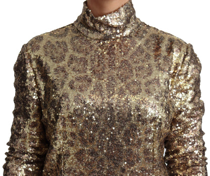Suéter con cuello alto de lentejuelas con estampado de leopardo y ajuste Dolce & Gabbana Brown