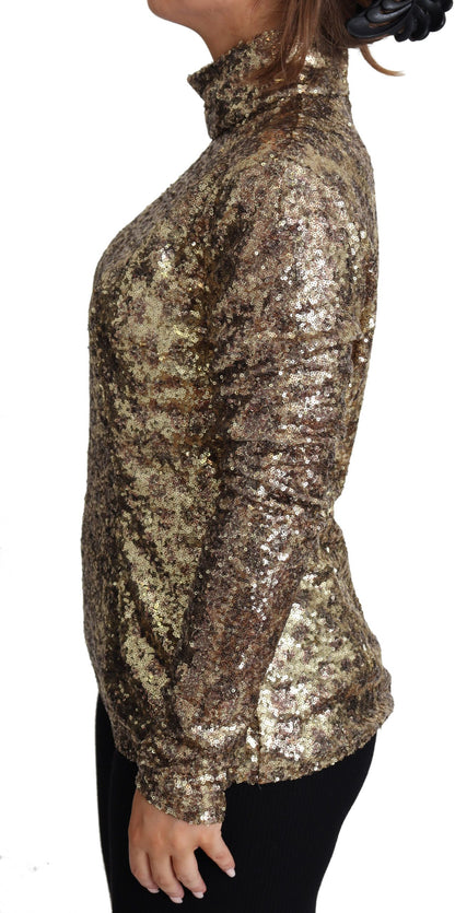 Suéter con cuello alto de lentejuelas con estampado de leopardo y ajuste Dolce & Gabbana Brown
