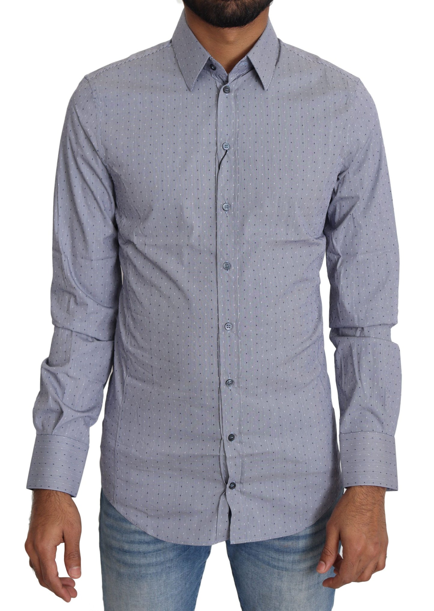 Camisa Formal SICILIA Semiajustada Gris con Lunares de Dolce & Gabbana