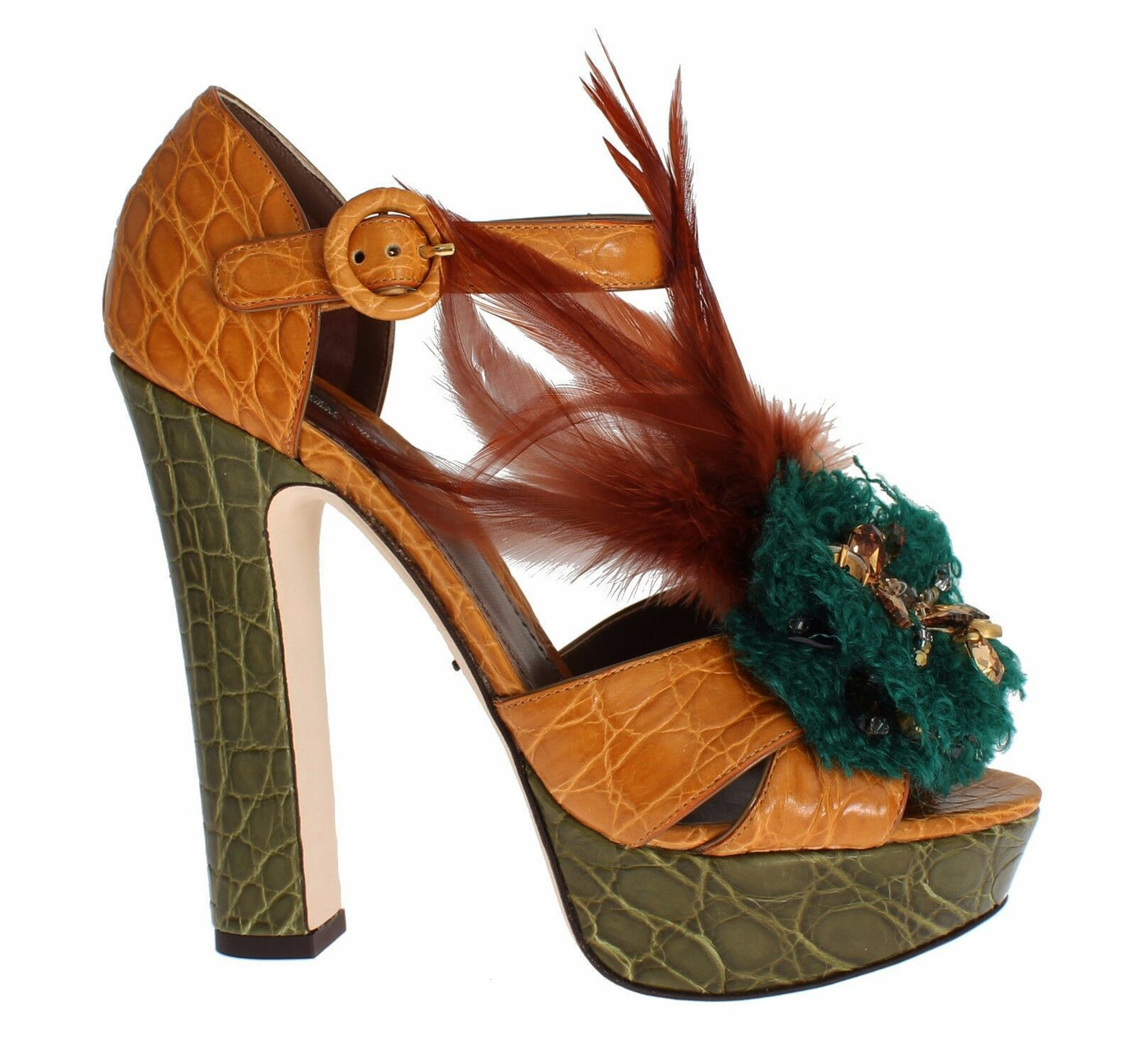 Zapatos Sandalia de Plataforma de Cristal de Cuero Naranja Dolce & Gabbana