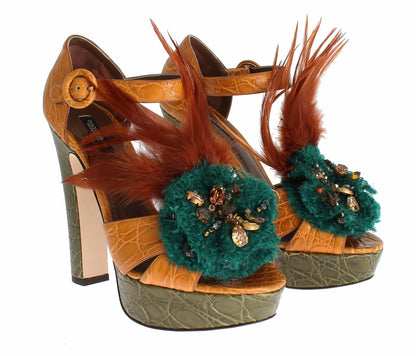 Zapatos Sandalia de Plataforma de Cristal de Cuero Naranja Dolce & Gabbana