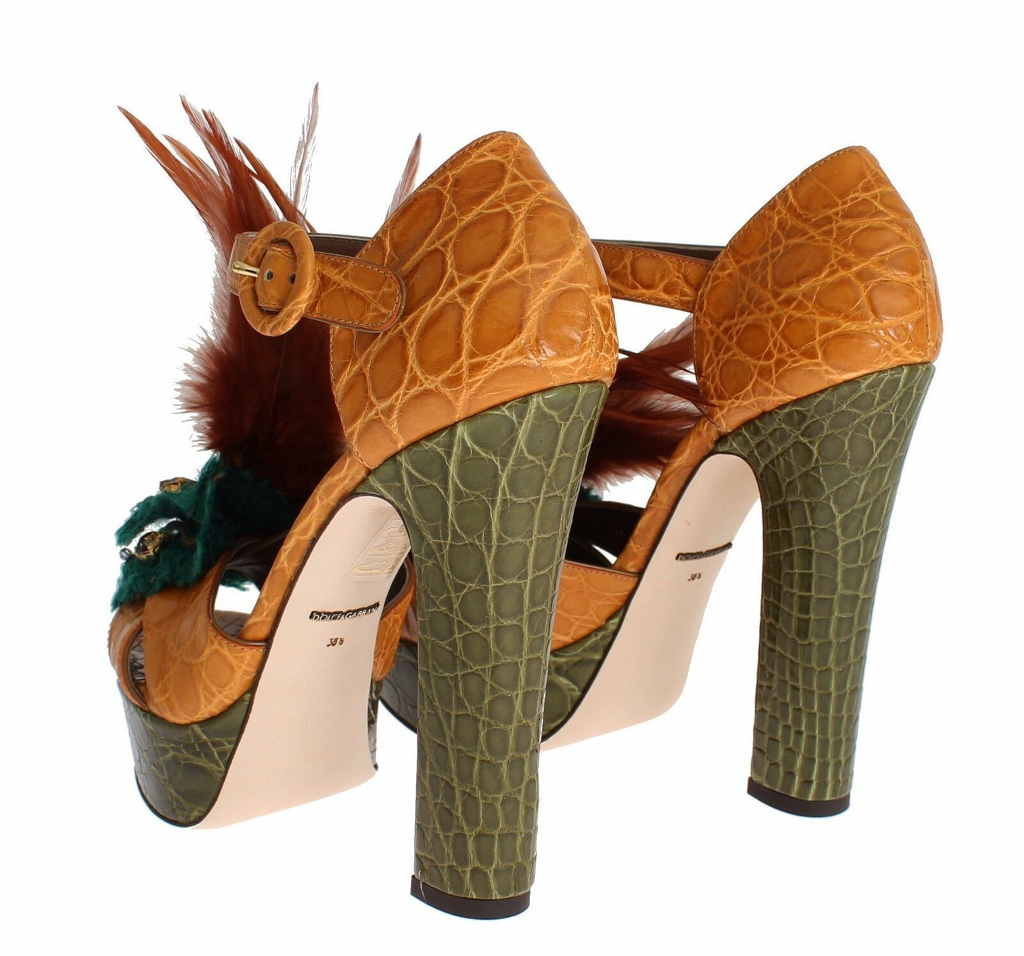 Zapatos Sandalia de Plataforma de Cristal de Cuero Naranja Dolce & Gabbana