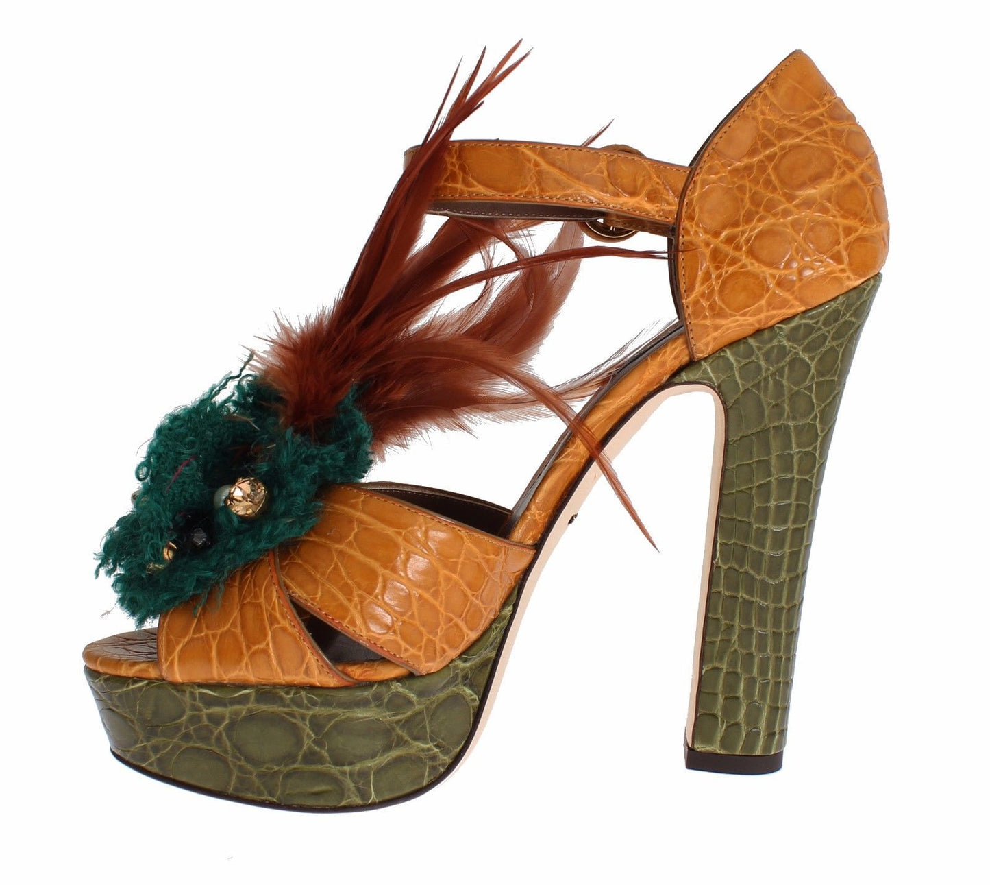 Zapatos Sandalia de Plataforma de Cristal de Cuero Naranja Dolce & Gabbana