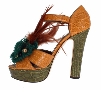 Zapatos Sandalia de Plataforma de Cristal de Cuero Naranja Dolce & Gabbana