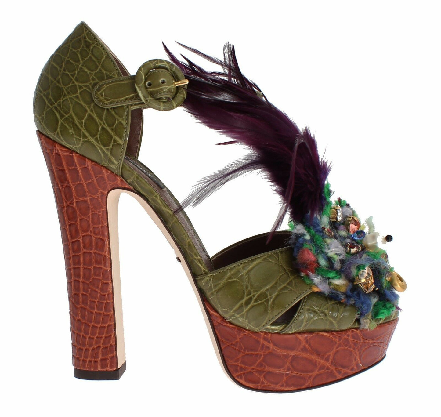 Zapatos sandalia de plataforma de cristal de cuero verde Dolce & Gabbana