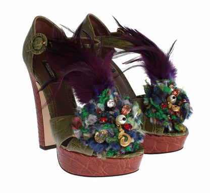 Zapatos sandalia de plataforma de cristal de cuero verde Dolce & Gabbana