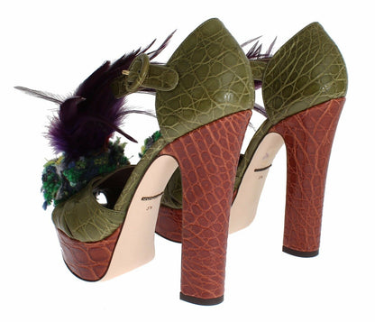 Zapatos sandalia de plataforma de cristal de cuero verde Dolce & Gabbana