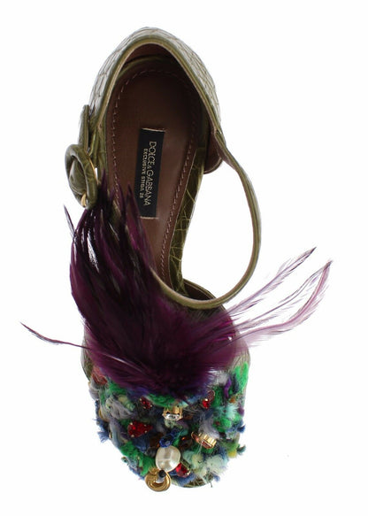 Zapatos sandalia de plataforma de cristal de cuero verde Dolce & Gabbana