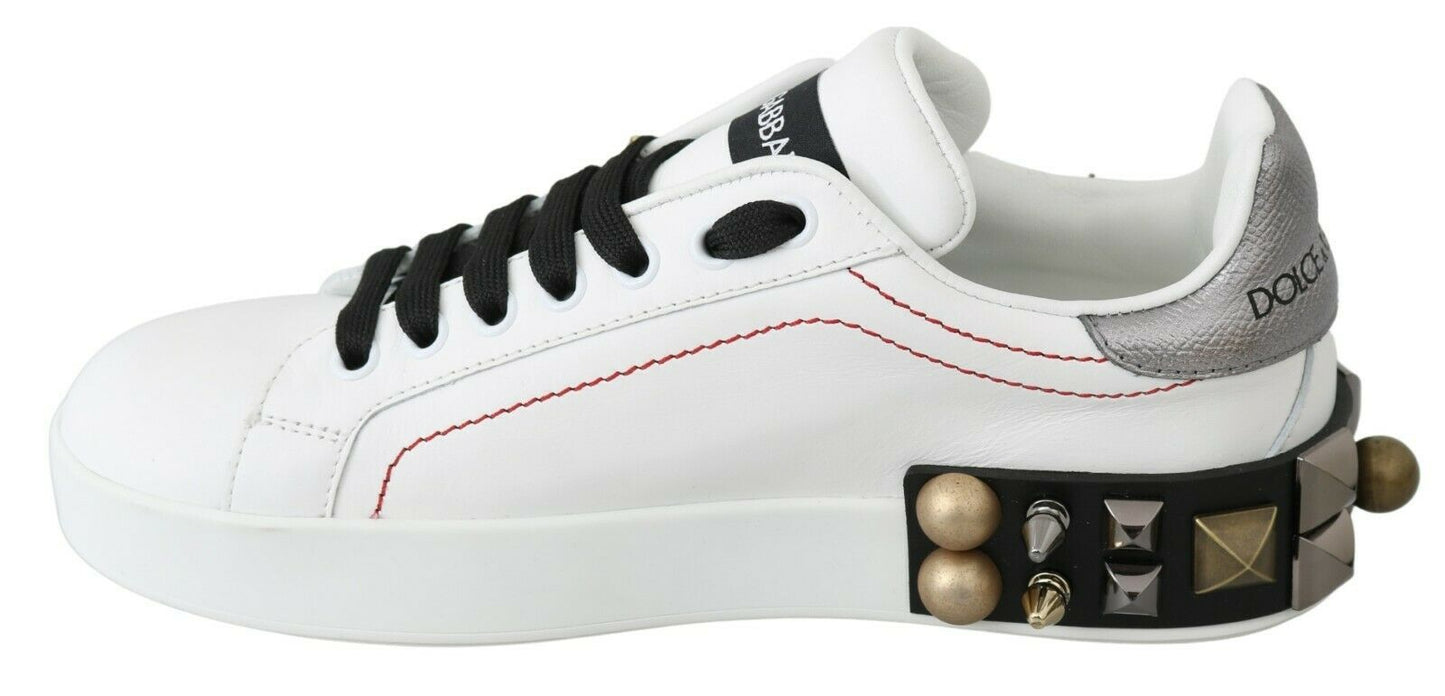 Zapatillas de cuero blanco con rosas de cristal y motivo floral Dolce & Gabbana