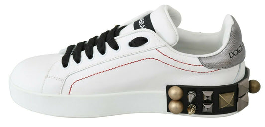 Zapatillas de cuero blanco con rosas de cristal y motivo floral Dolce & Gabbana