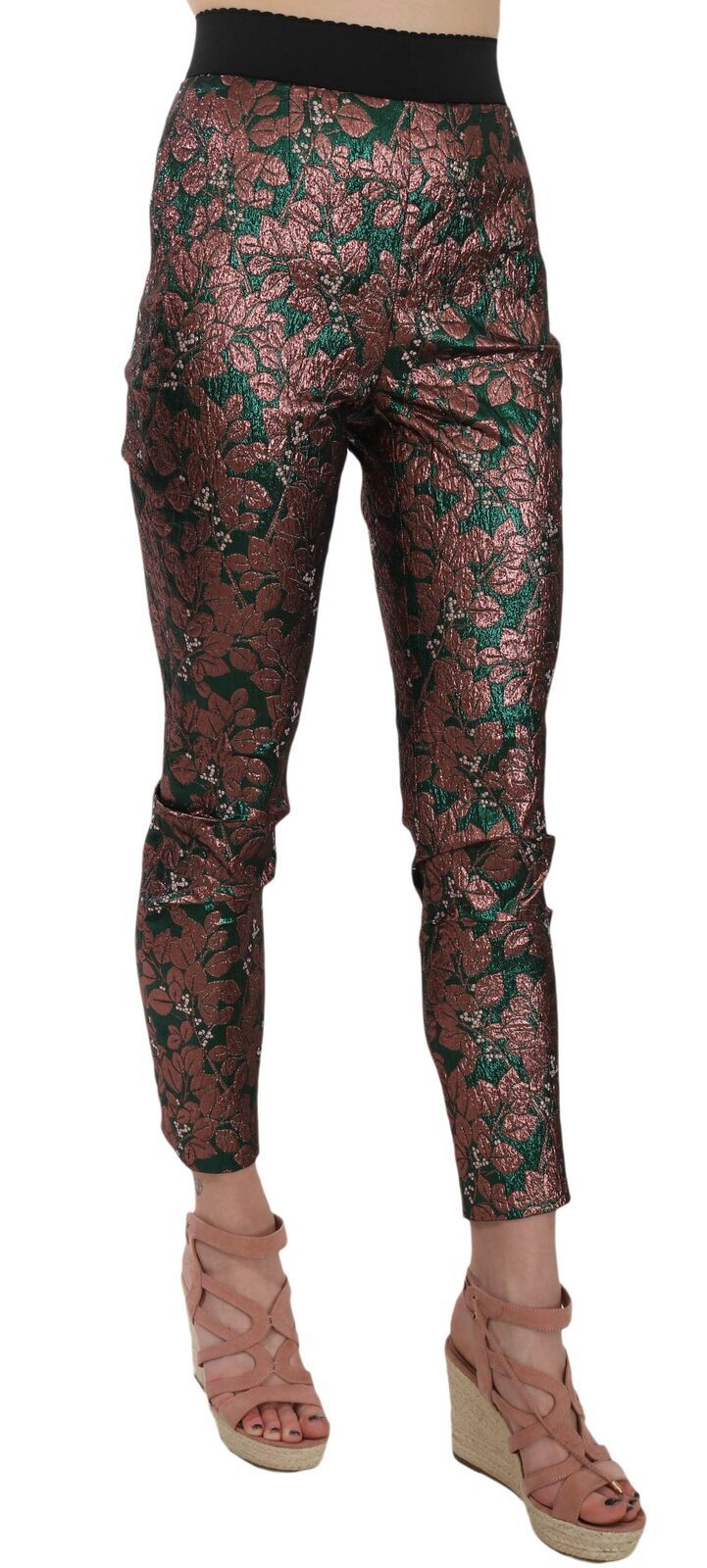 Pantalón cropped de brocado jacquard iridiscente multicolor Dolce & Gabbana