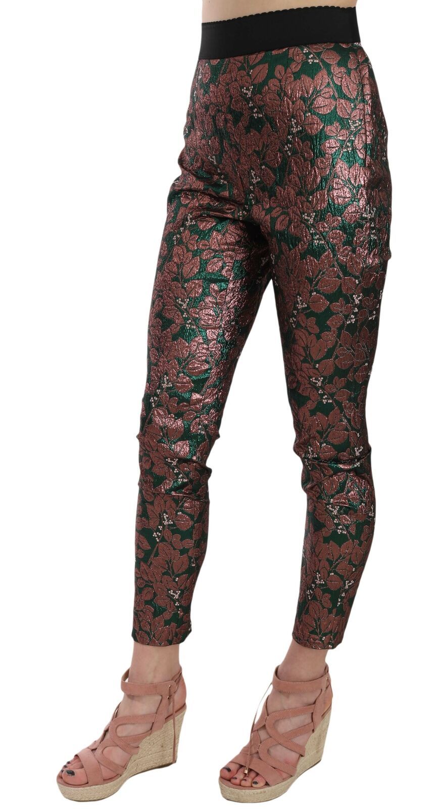 Pantalón cropped de brocado jacquard iridiscente multicolor Dolce & Gabbana
