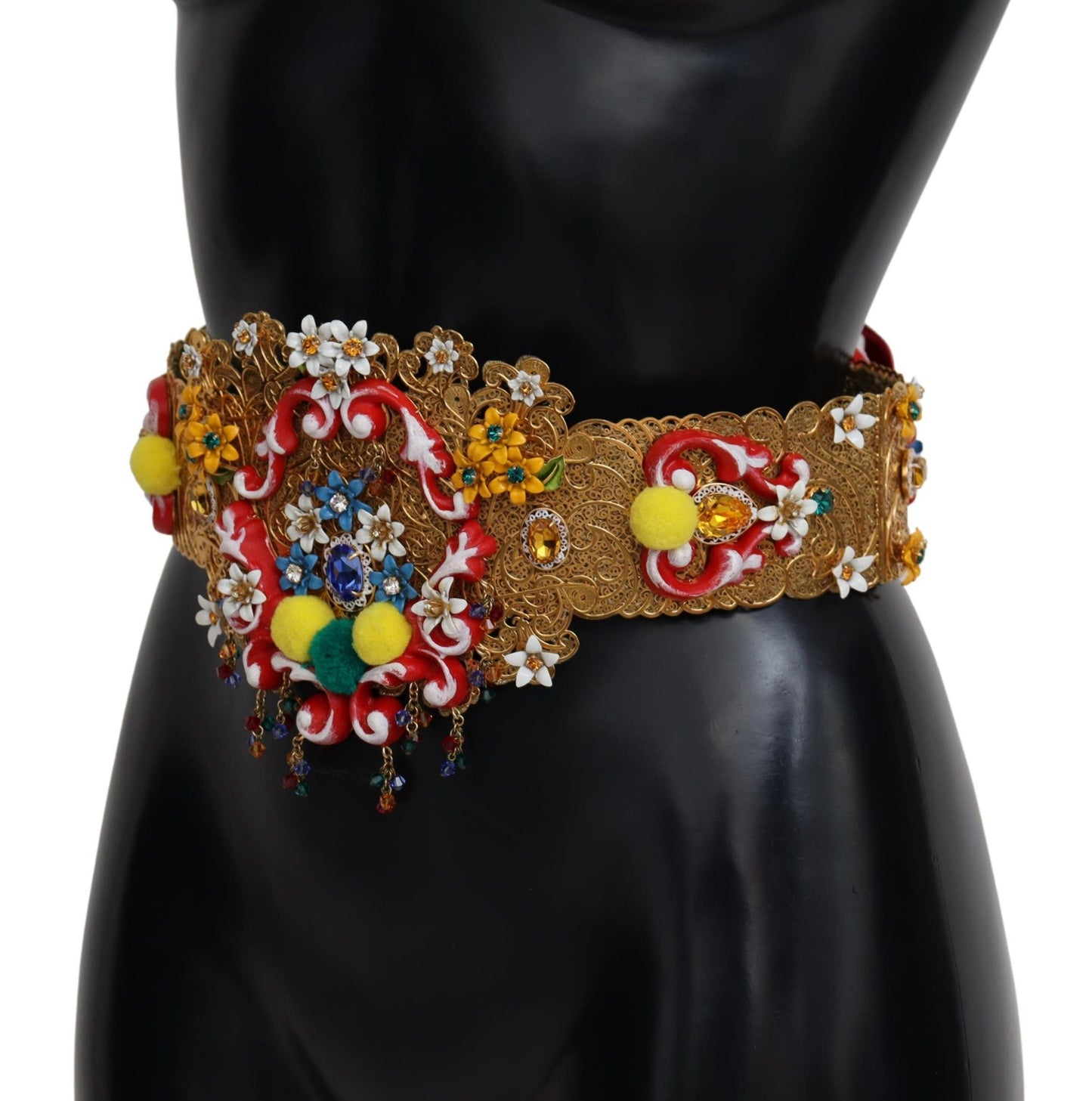 Cinturón Dolce & Gabbana Carretto Ancho Bordado con Cristales y Flores