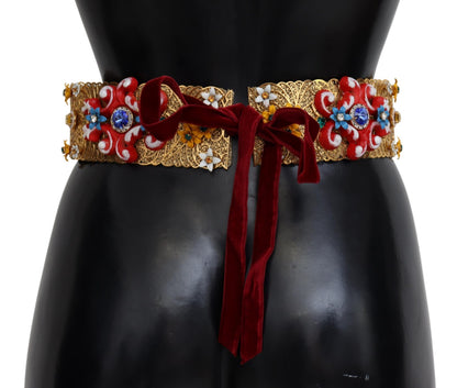 Cinturón Dolce & Gabbana Carretto Ancho Bordado con Cristales y Flores