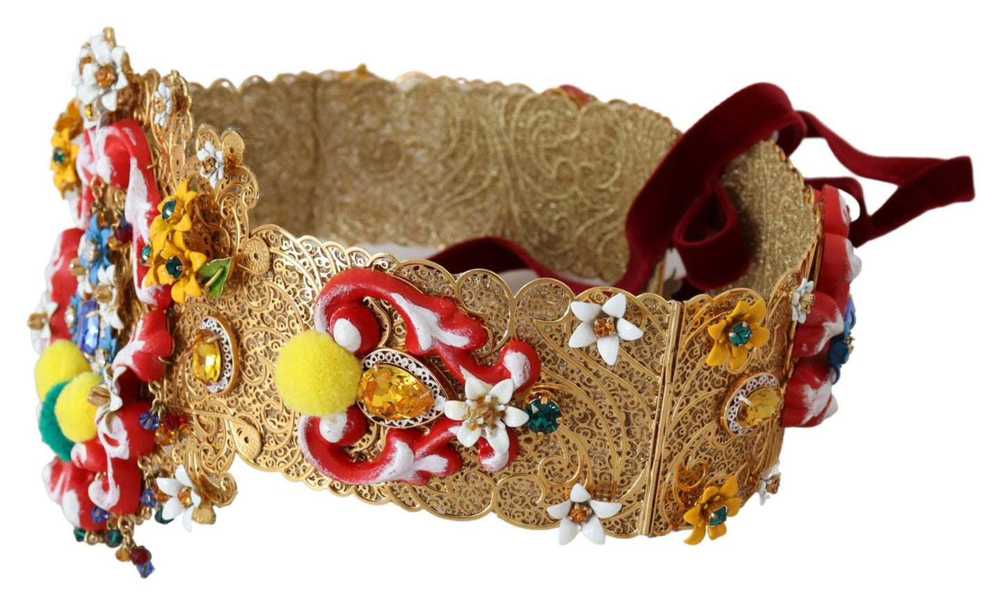 Cinturón Dolce & Gabbana Carretto Ancho Bordado con Cristales y Flores