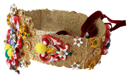 Cinturón Dolce & Gabbana Carretto Ancho Bordado con Cristales y Flores