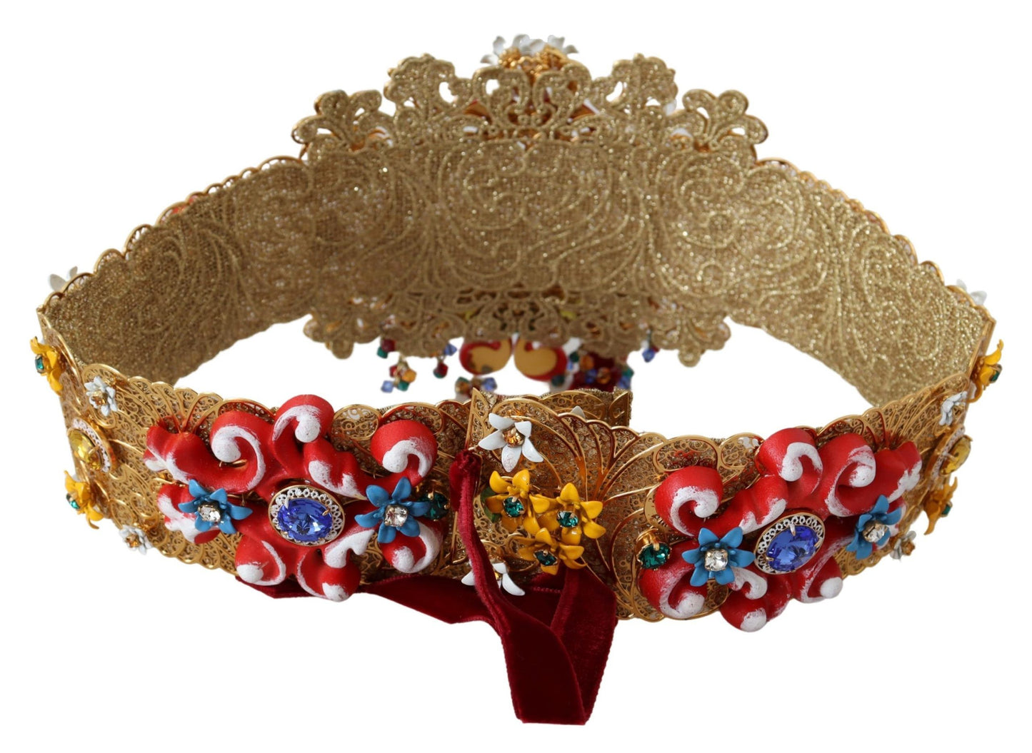 Cinturón Dolce & Gabbana Carretto Ancho Bordado con Cristales y Flores
