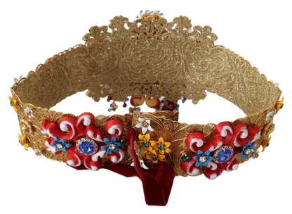 Cinturón Dolce & Gabbana Carretto Ancho Bordado con Cristales y Flores