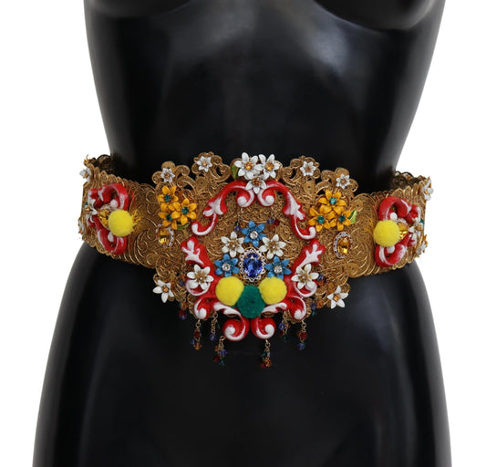 Cinturón Dolce & Gabbana Carretto Ancho Bordado con Cristales y Flores