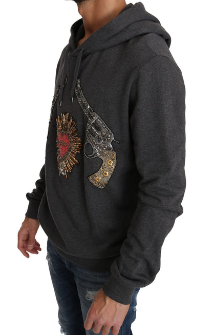 Sudadera con capucha gris y corazón de cristal rojo con pistola de Dolce & Gabbana