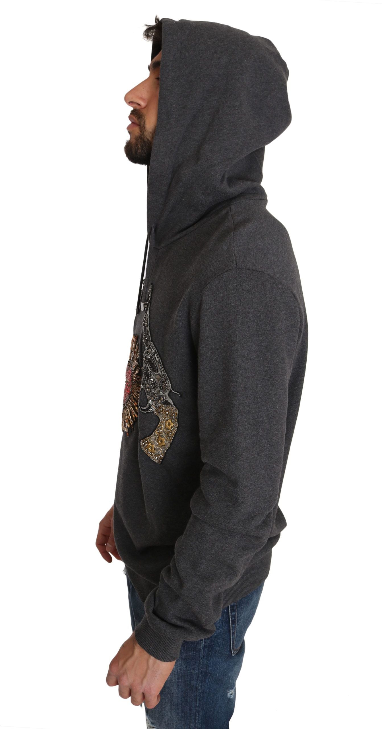 Sudadera con capucha gris y corazón de cristal rojo con pistola de Dolce & Gabbana