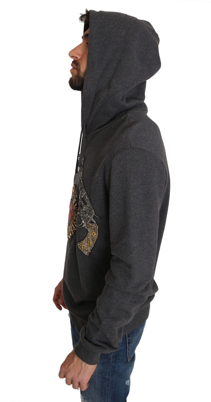 Sudadera con capucha gris y corazón de cristal rojo con pistola de Dolce & Gabbana