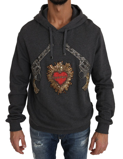 Sudadera con capucha gris y corazón de cristal rojo con pistola de Dolce & Gabbana