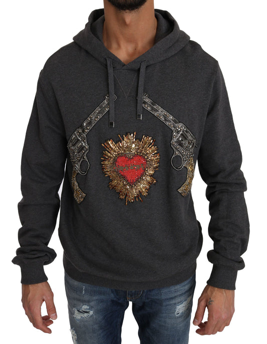 Sudadera con capucha gris y corazón de cristal rojo con pistola de Dolce & Gabbana