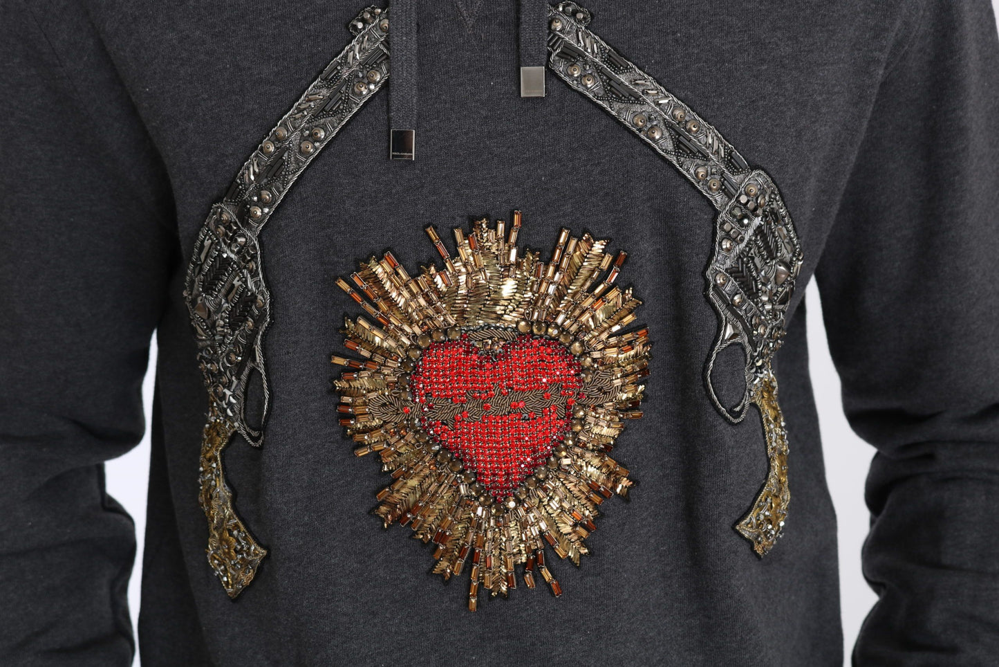Sudadera con capucha gris y corazón de cristal rojo con pistola de Dolce & Gabbana