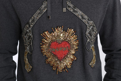 Sudadera con capucha gris y corazón de cristal rojo con pistola de Dolce & Gabbana