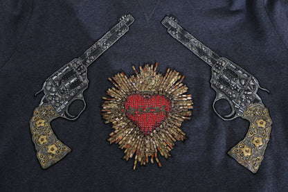 Sudadera con capucha gris y corazón de cristal rojo con pistola de Dolce & Gabbana