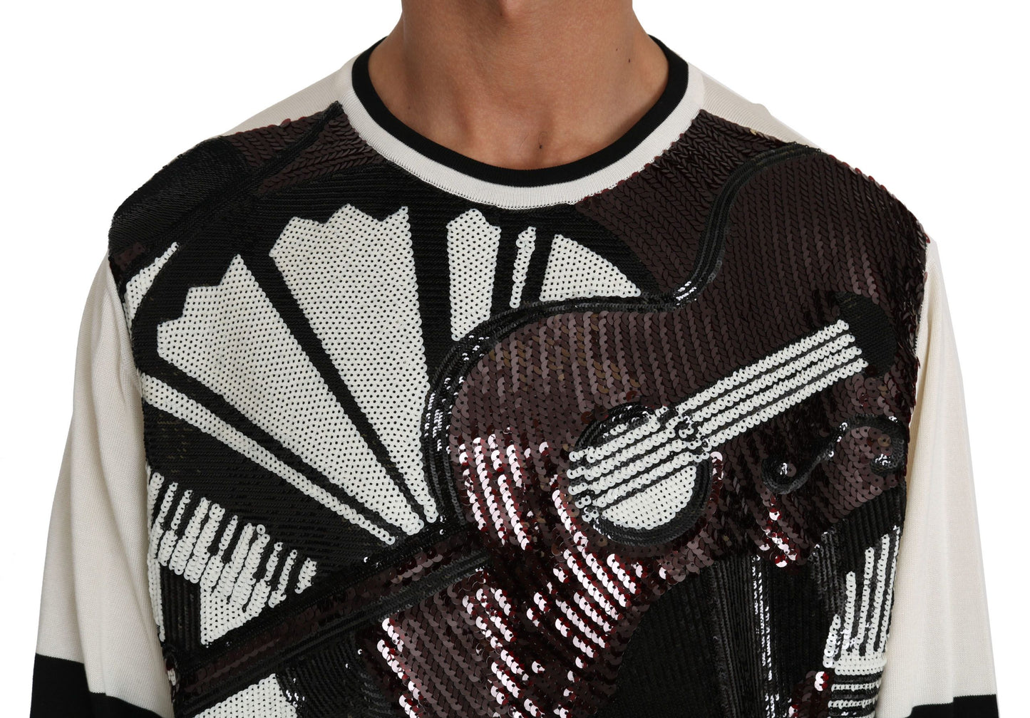 Suéter de punto Dolce & Gabbana blanco con lentejuelas y guitarra