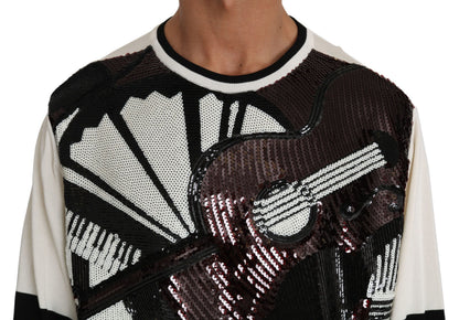 Suéter de punto Dolce & Gabbana blanco con lentejuelas y guitarra